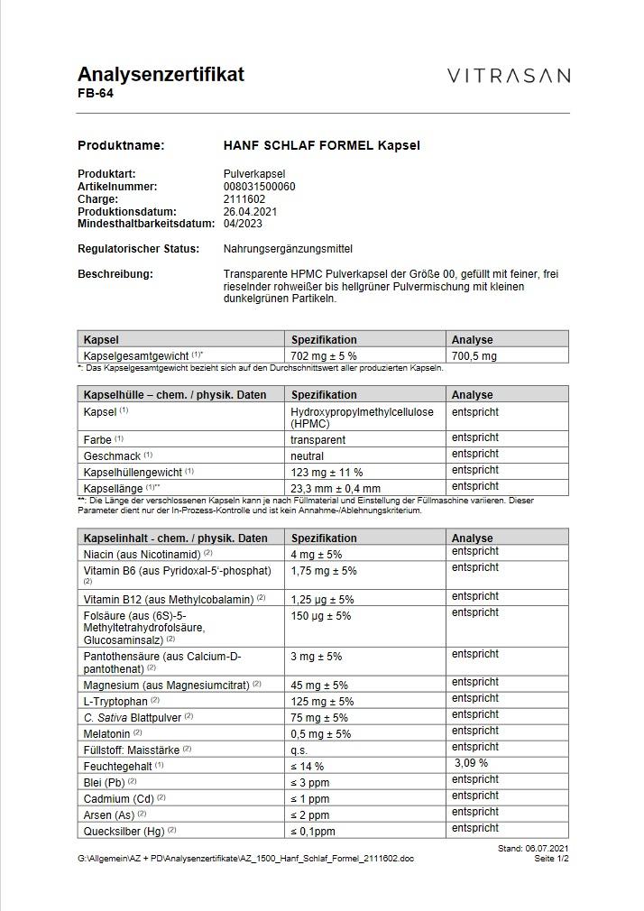 CBD Vital Hanf Schlaf-Formel, 60 Kapseln - NEUROGOLD