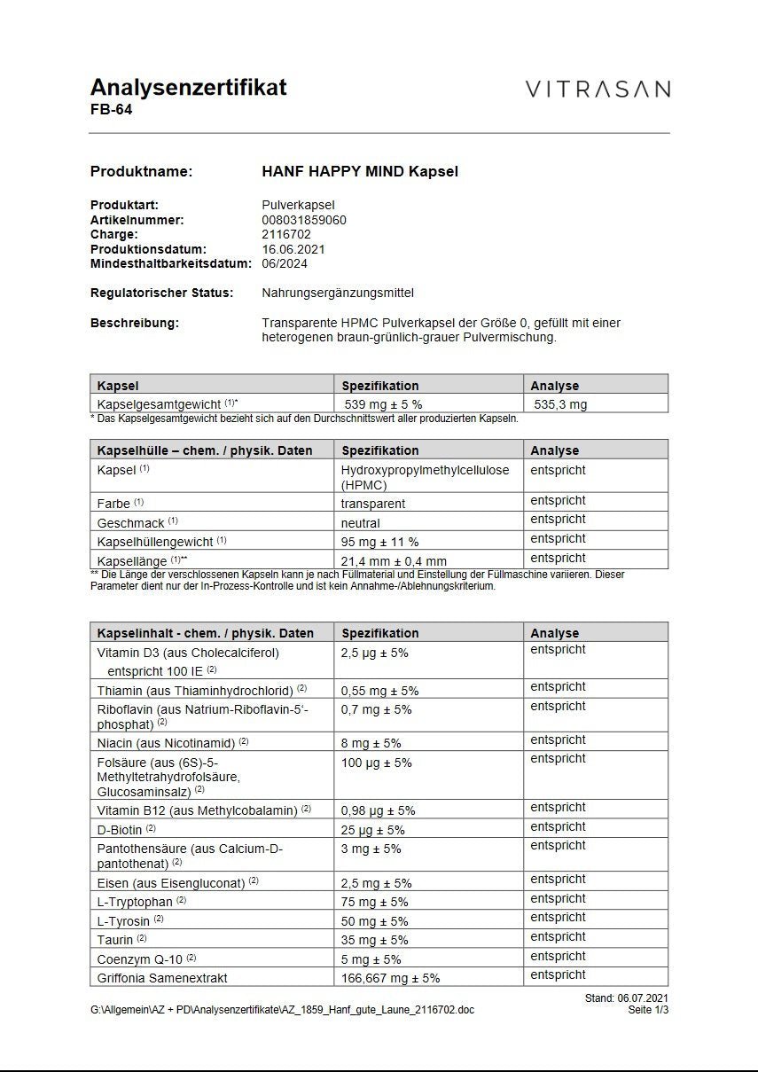 CBD Vital Hanf Happy Mind Kapseln - NEUROGOLD