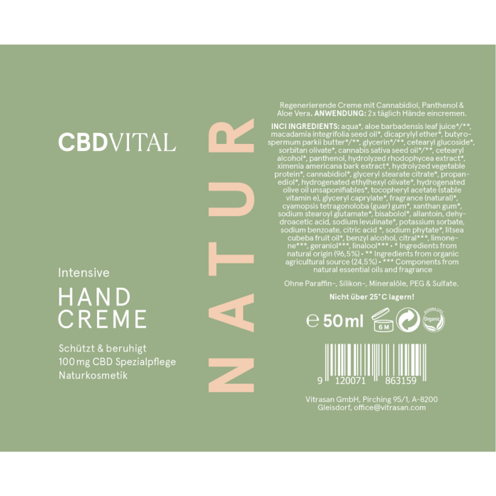 CBD Handcreme Etikett