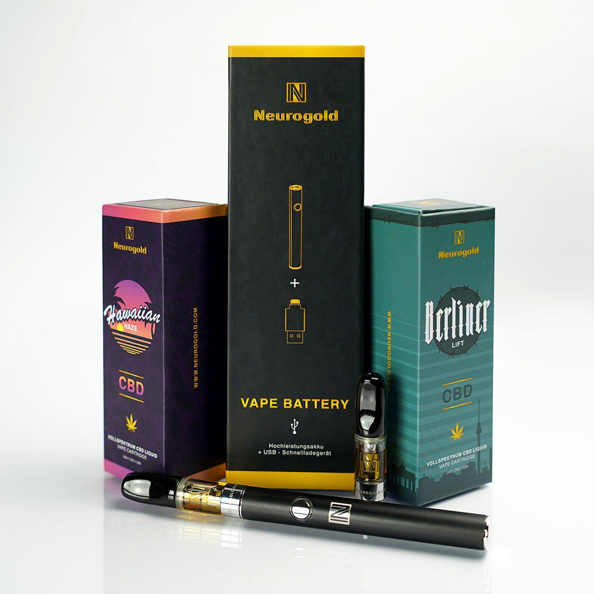 Neurogold "All in One"-Bundle Vape Pen + "Hawaiian Haze" und "Berliner Lift" - NEUROGOLD