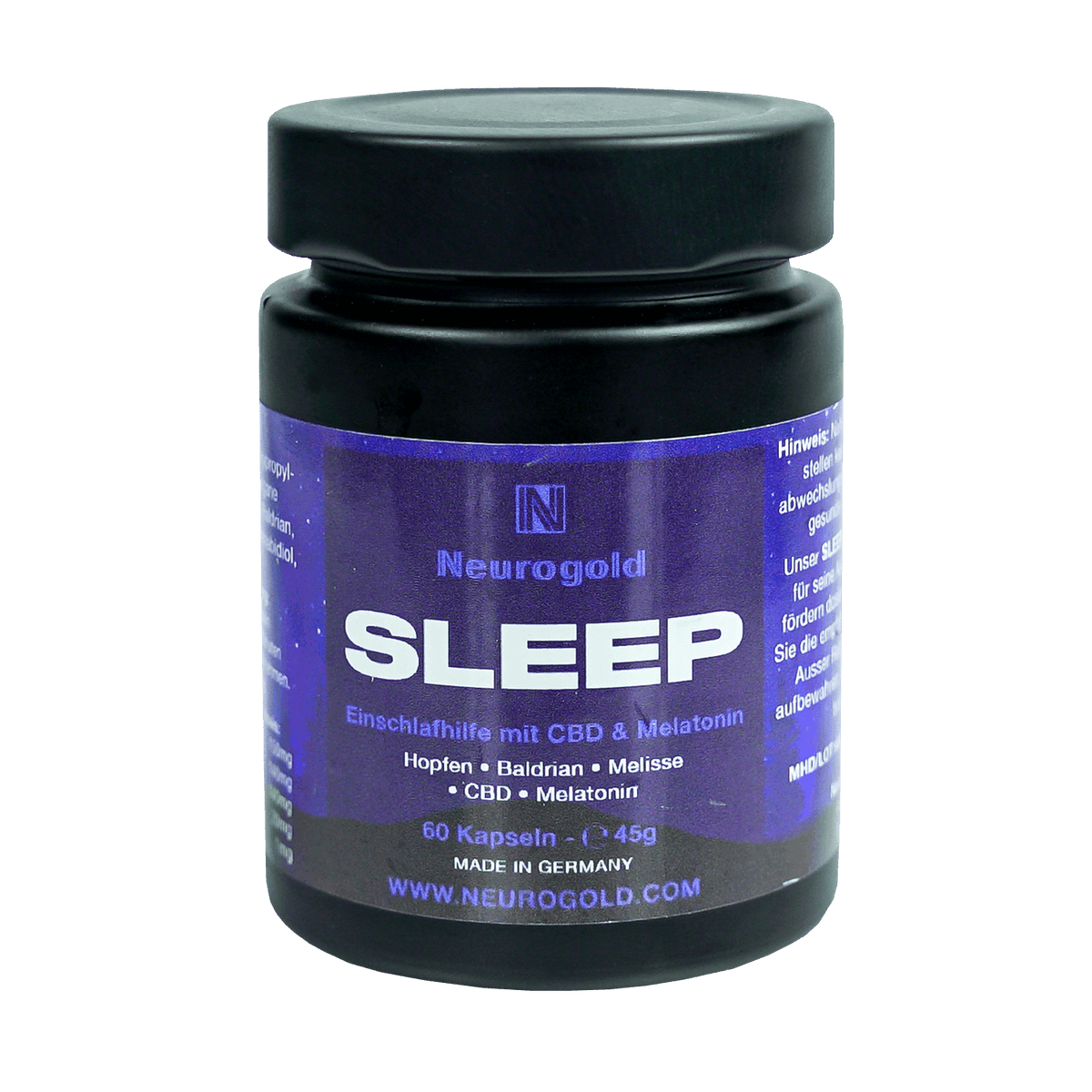 Sleep Kapseln mit CBD, Melatonin, Baldrian, Hopfen und Melisse - NEUROGOLD