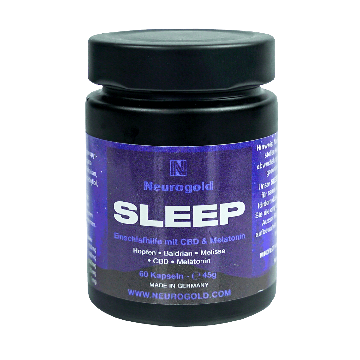 Sleep Kapseln mit CBD, Melatonin, Baldrian, Hopfen und Melisse - NEUROGOLD